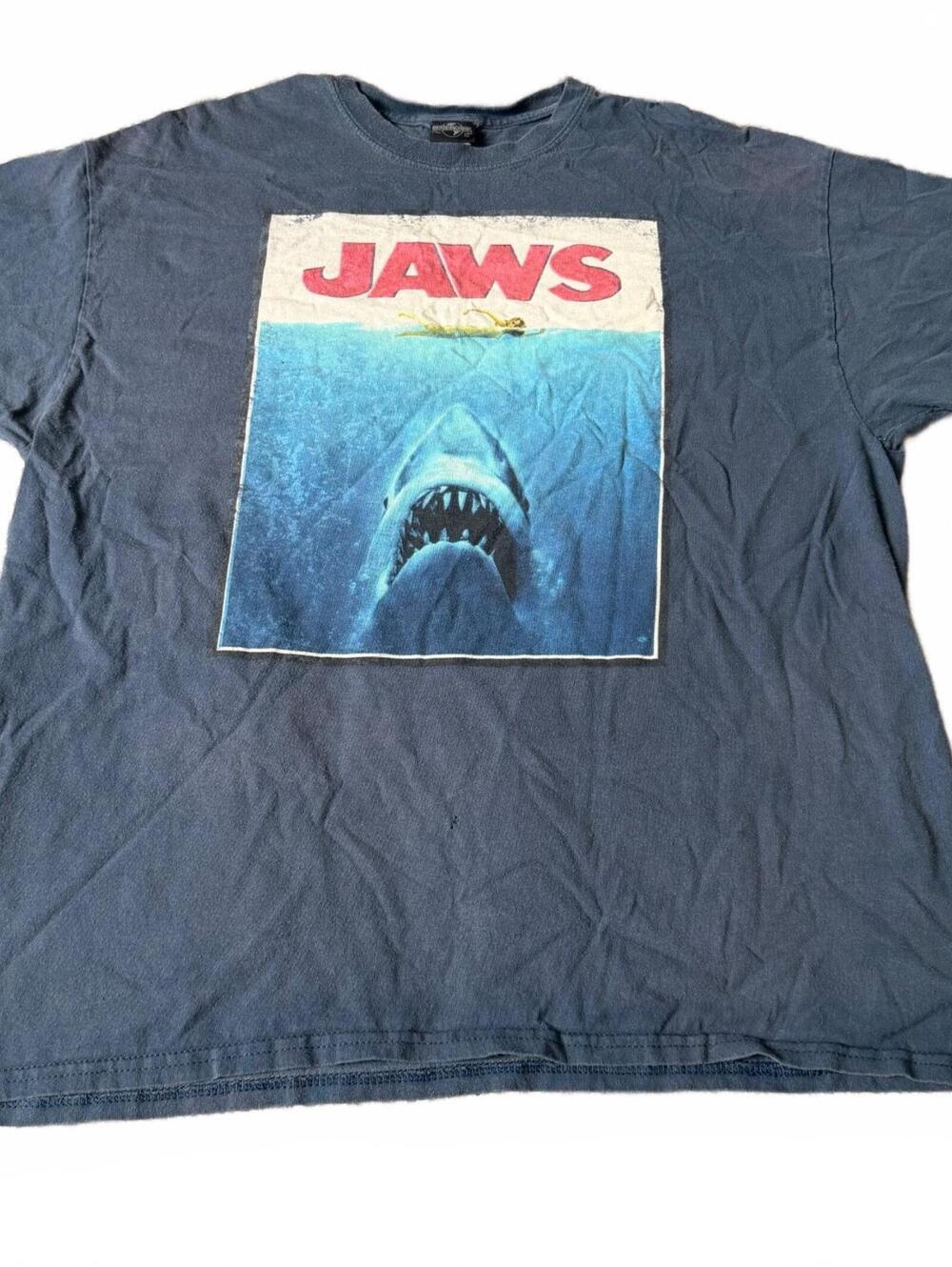 Jaws Universal Studios Graphic T-Shirt Blue XL Shark Movie Double Sided Tee